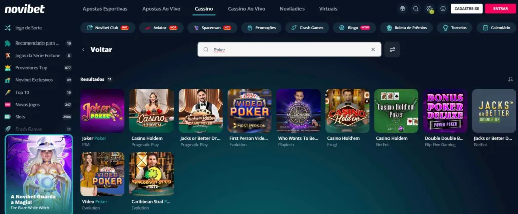Novibet catálogo poker cassino online