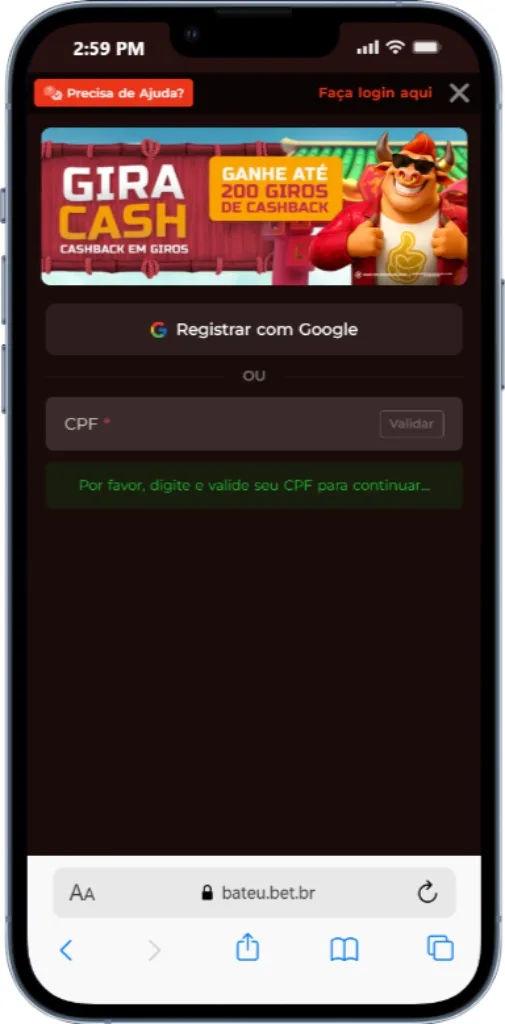 Como se cadastrar no app da BateuBet
