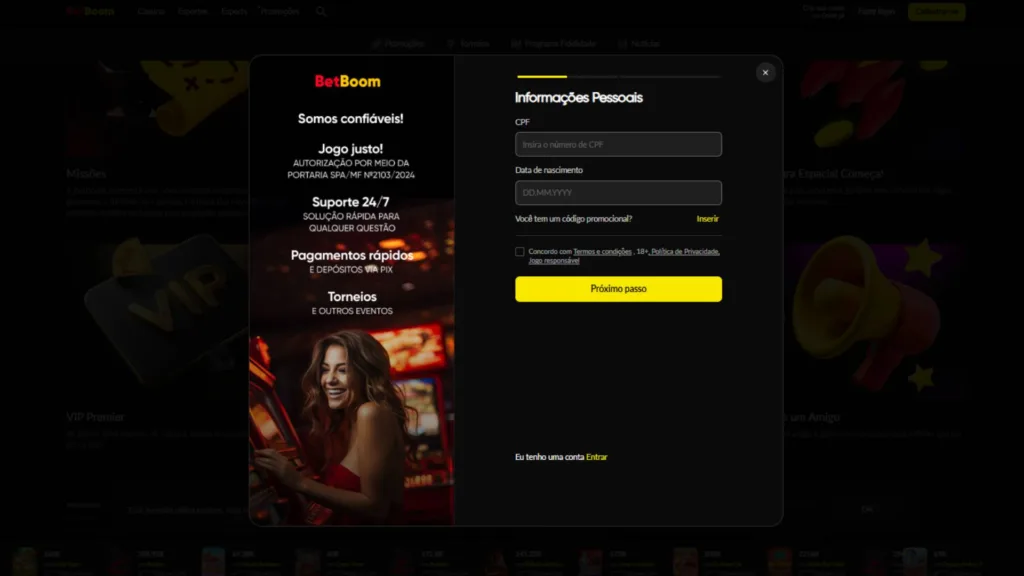 BetBoom casino cadastro