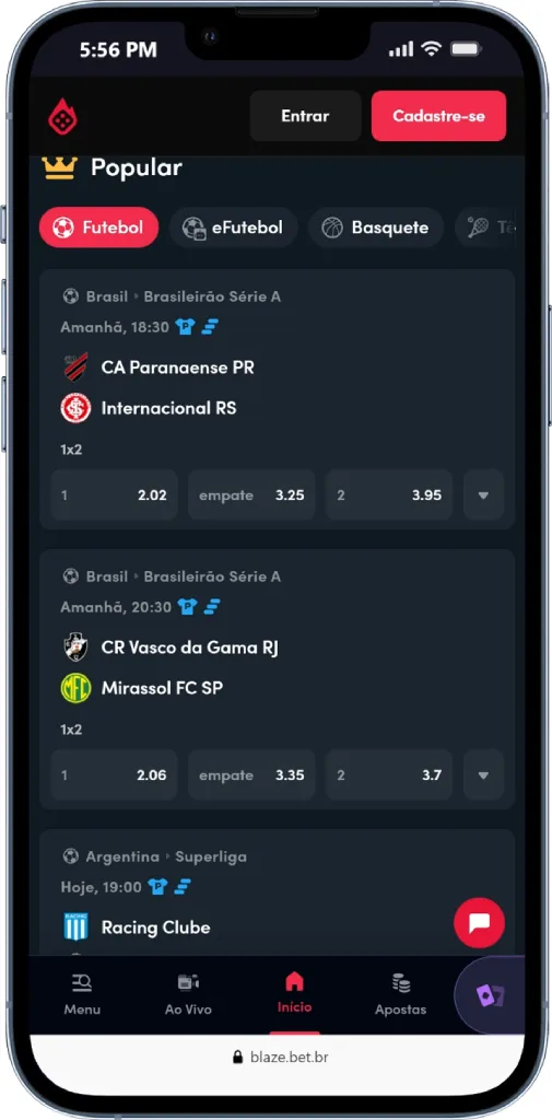 Visão geral do Blaze app